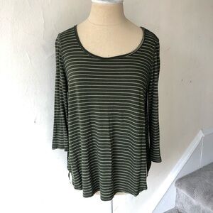 Free People Striped Side Slit 3/4 Sleeve Top EUC